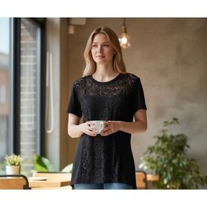 Heimish Black Lace Tie Back Tunic Boutique Top Size Small NWT